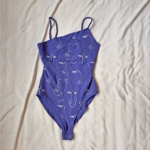 Forever 21 Periwinkle Asymmetrical Bodysuit with Face Line Art